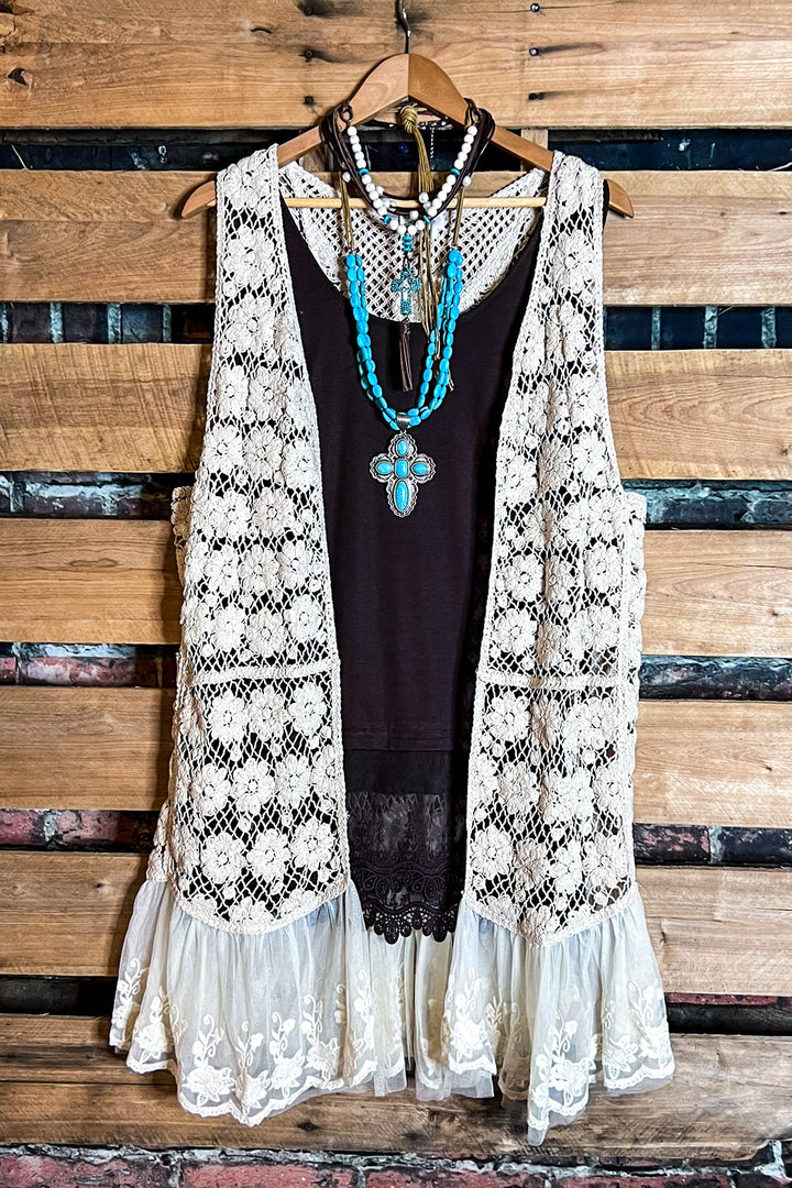 Keep It Authentic Natural Vintage Crochet & Lace Vest