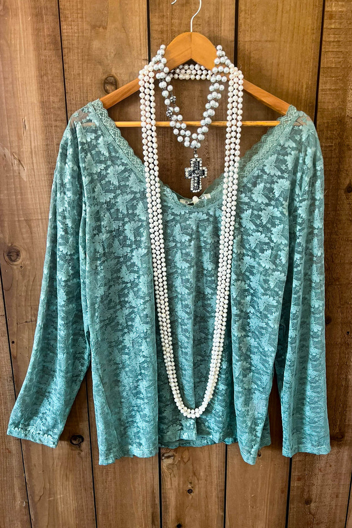 Sweet Vintage Essentials Lace Top - Sage