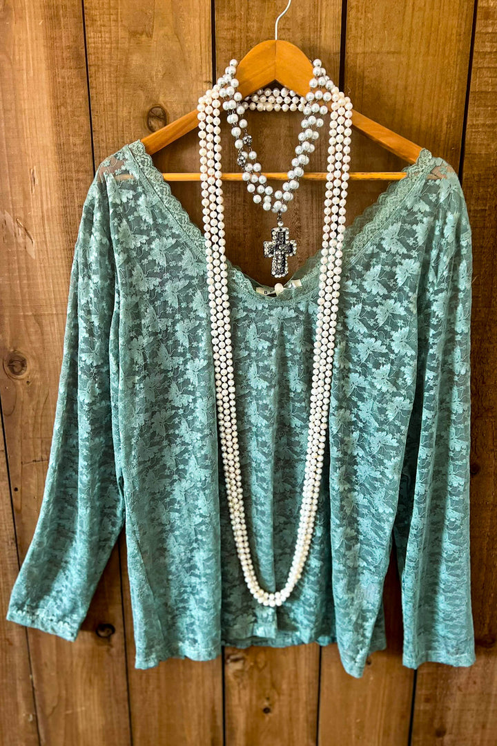 Sweet Vintage Essentials Lace Top - Sage