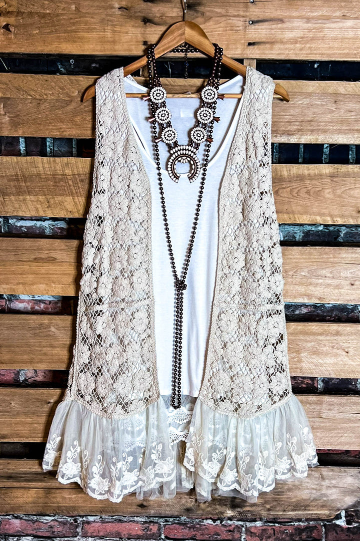 Keep It Authentic Natural Vintage Crochet & Lace Vest