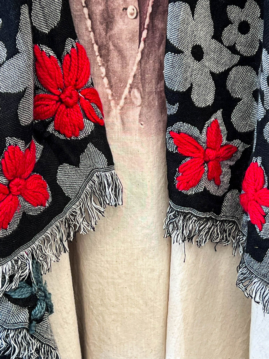Red River 100% Wool Kimono Ruana - Natural Fabric
