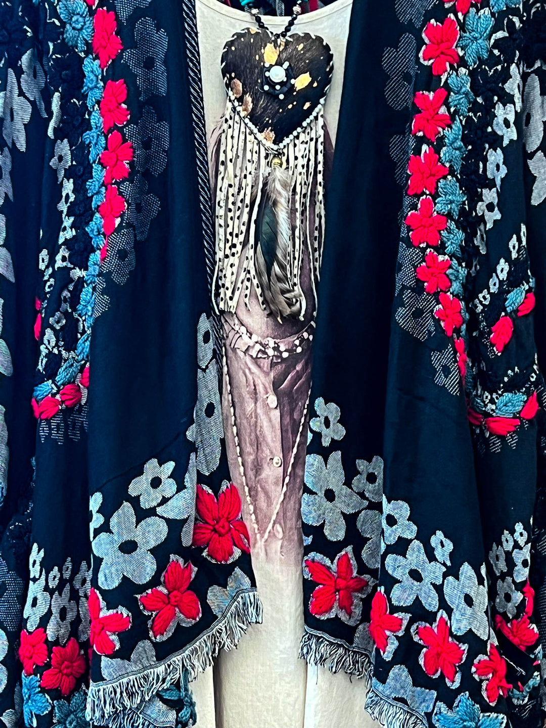 Red River 100% Wool Kimono Ruana - Natural Fabric