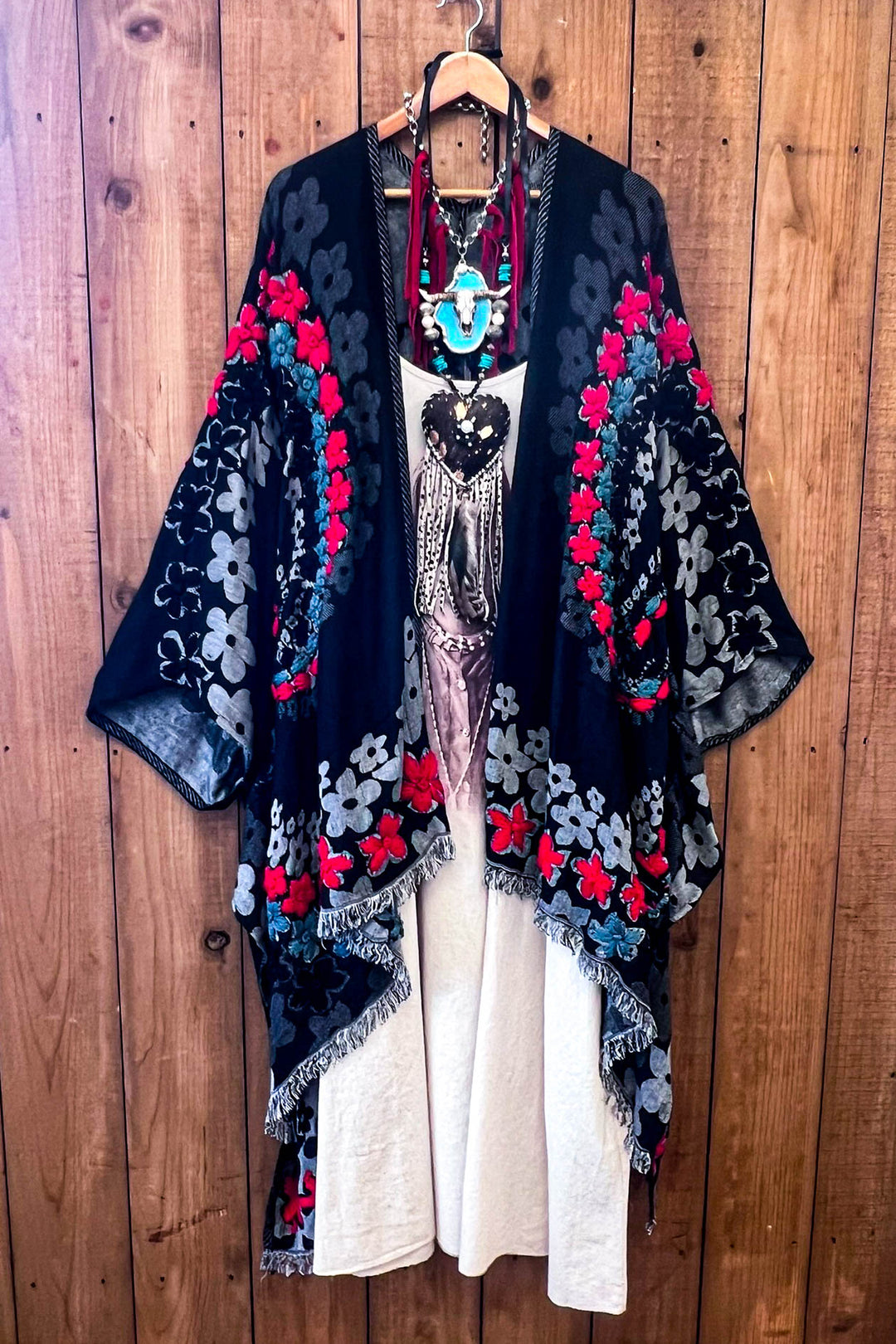 Red River 100% Wool Kimono Ruana - Natural Fabric