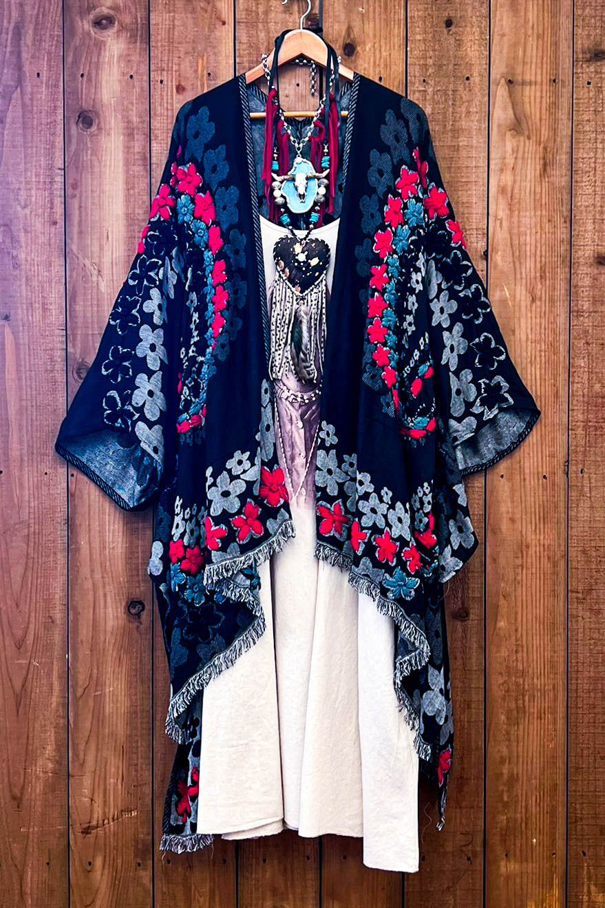 Red River 100% Wool Kimono Ruana - Natural Fabric