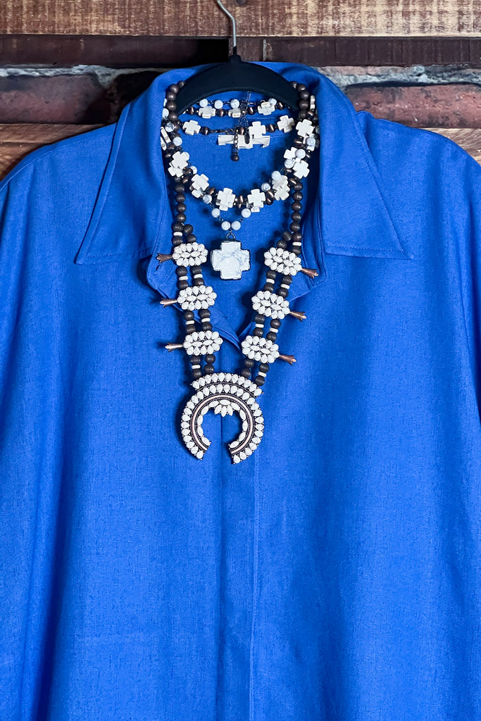 NATURAL BEAUTY BLUE LINEN OVERSIZED TIMELESS SHIRT DRESS