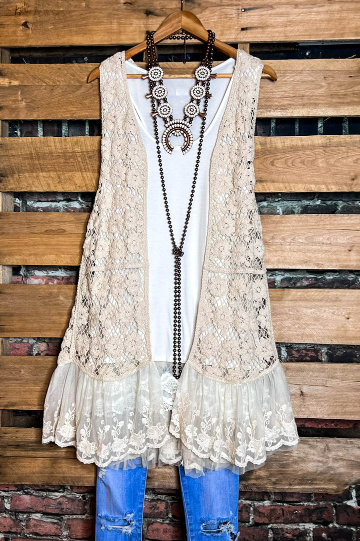 Keep It Authentic Natural Vintage Crochet & Lace Vest
