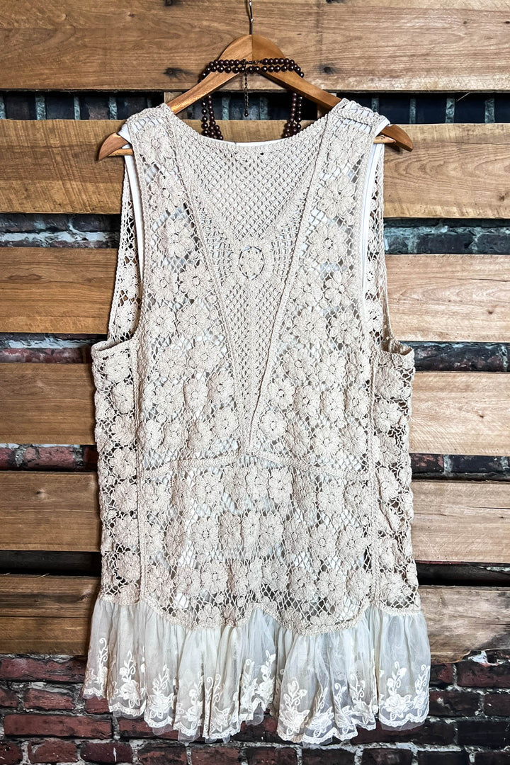 Keep It Authentic Natural Vintage Crochet & Lace Vest
