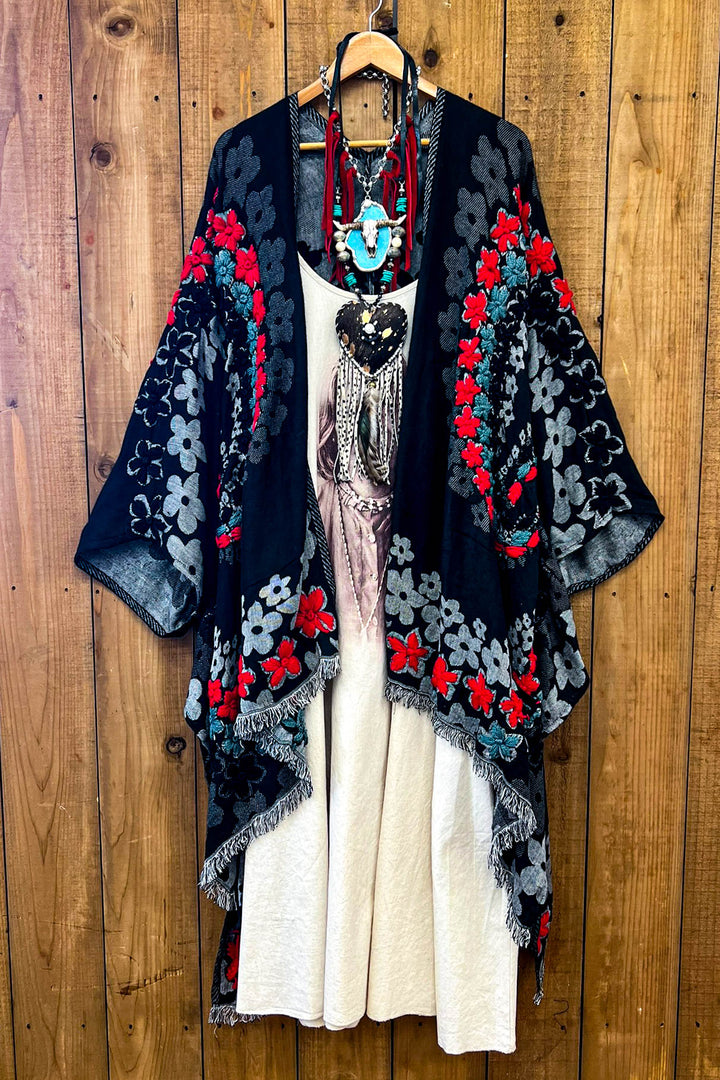 Red River 100% Wool Kimono Ruana - Natural Fabric