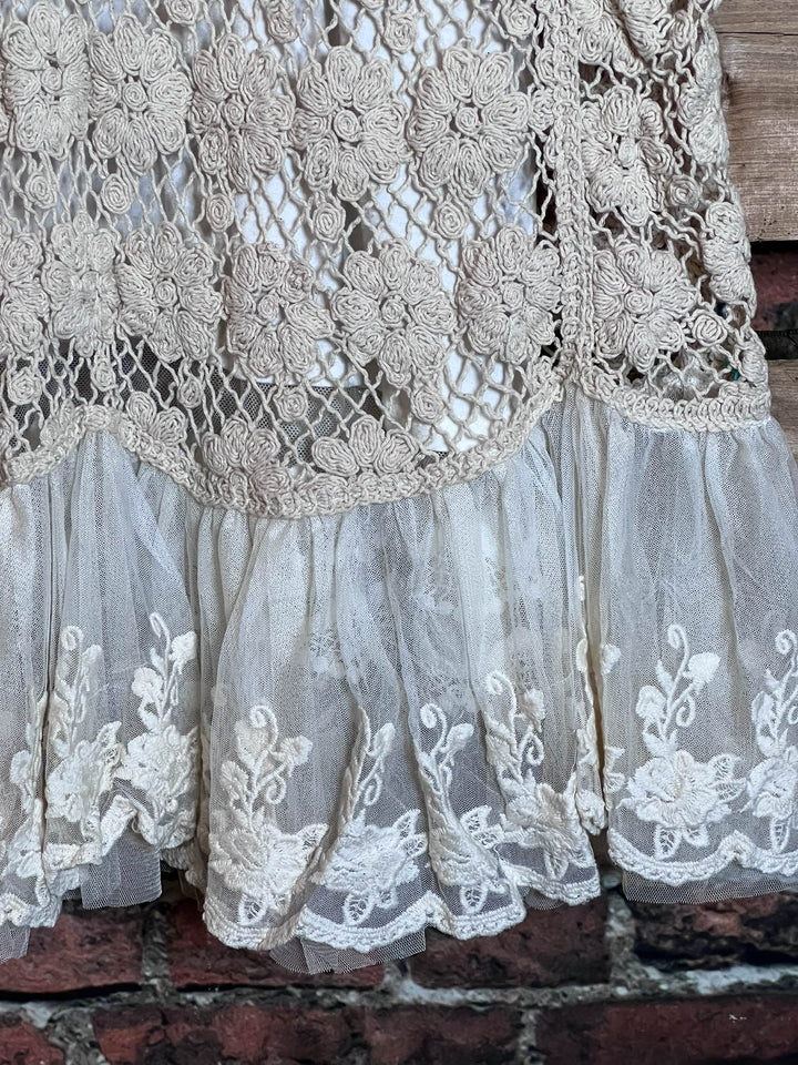 Keep It Authentic Natural Vintage Crochet & Lace Vest