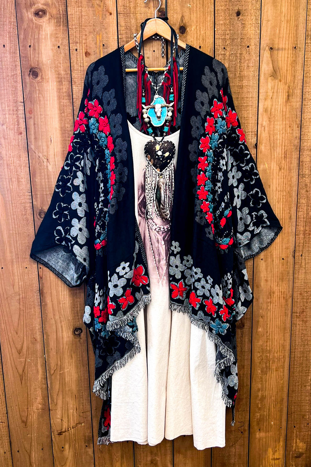 Red River 100% Wool Kimono Ruana - Natural Fabric