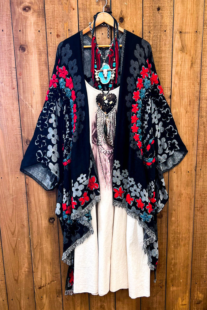 Red River 100% Wool Kimono Ruana - Natural Fabric
