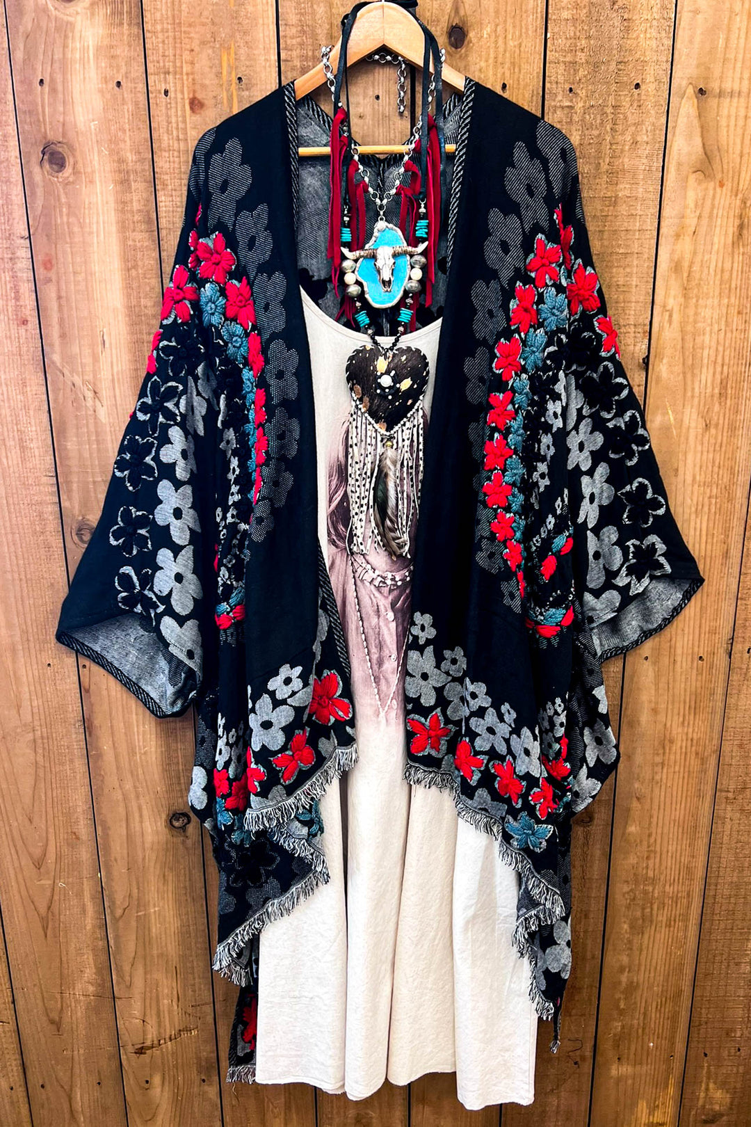 Red River 100% Wool Kimono Ruana - Natural Fabric