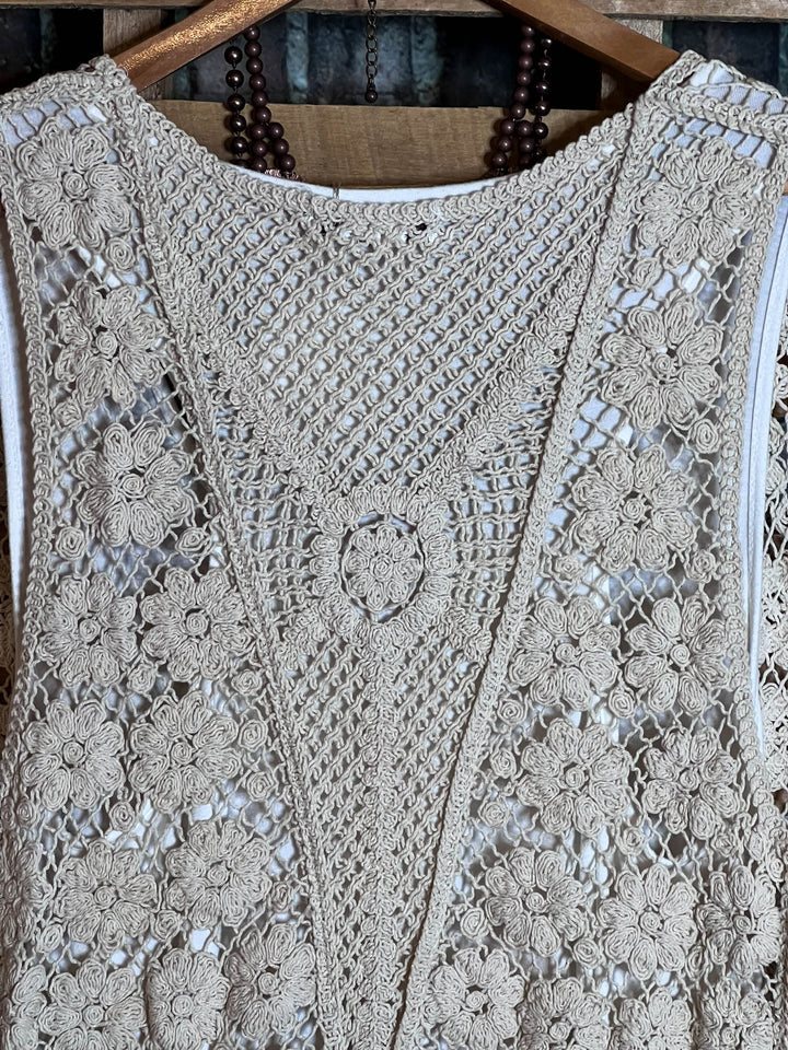 Keep It Authentic Natural Vintage Crochet & Lace Vest