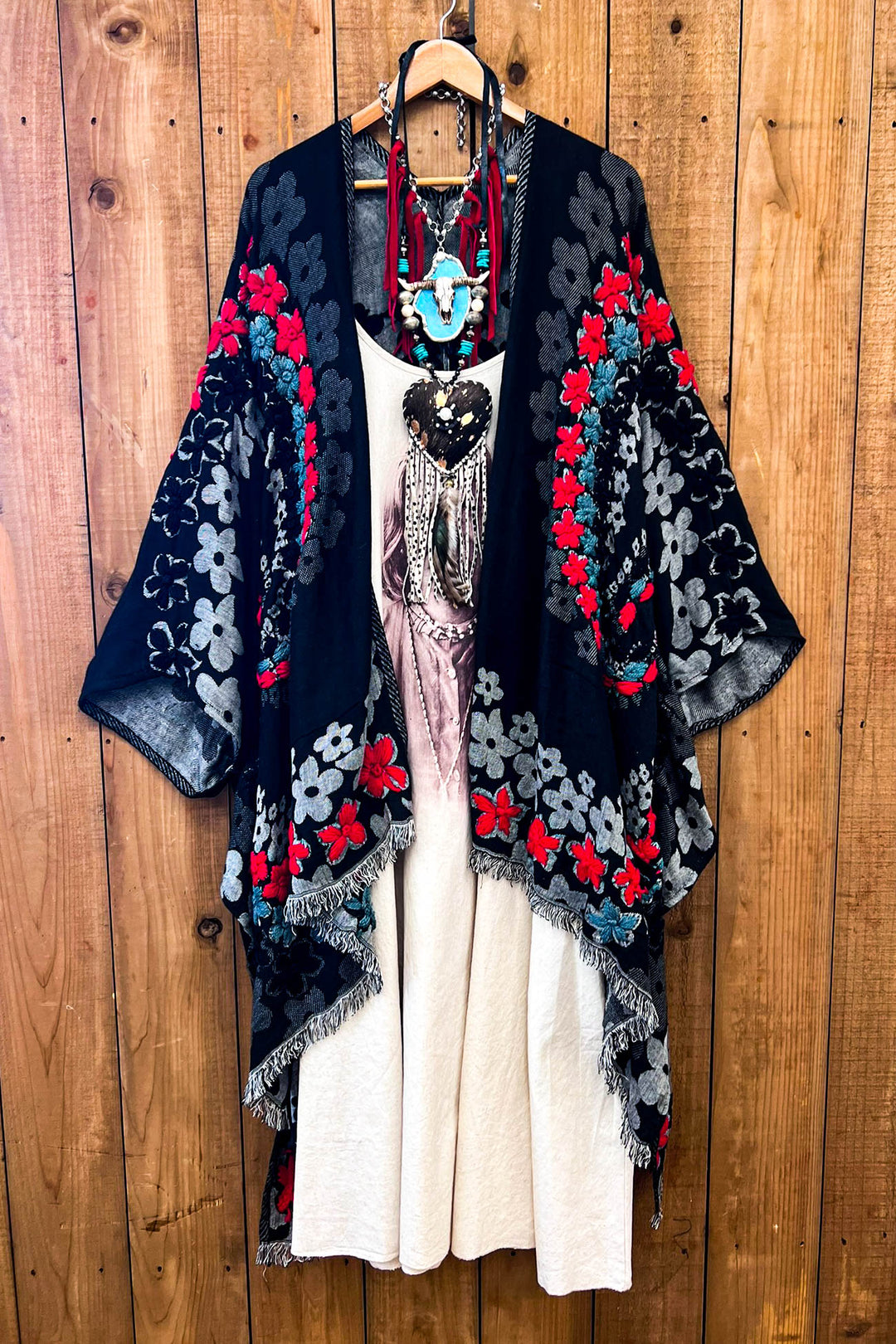 Red River 100% Wool Kimono Ruana - Natural Fabric