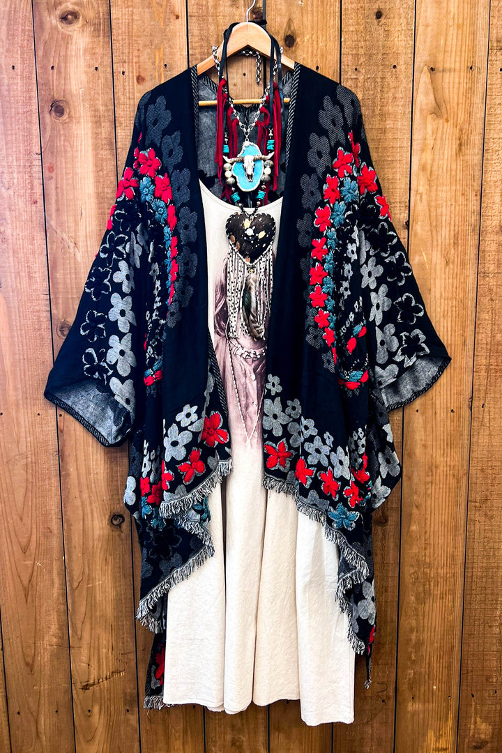 Red River 100% Wool Kimono Ruana - Natural Fabric