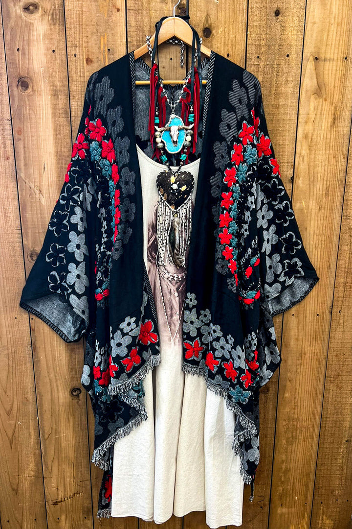 Red River 100% Wool Kimono Ruana - Natural Fabric