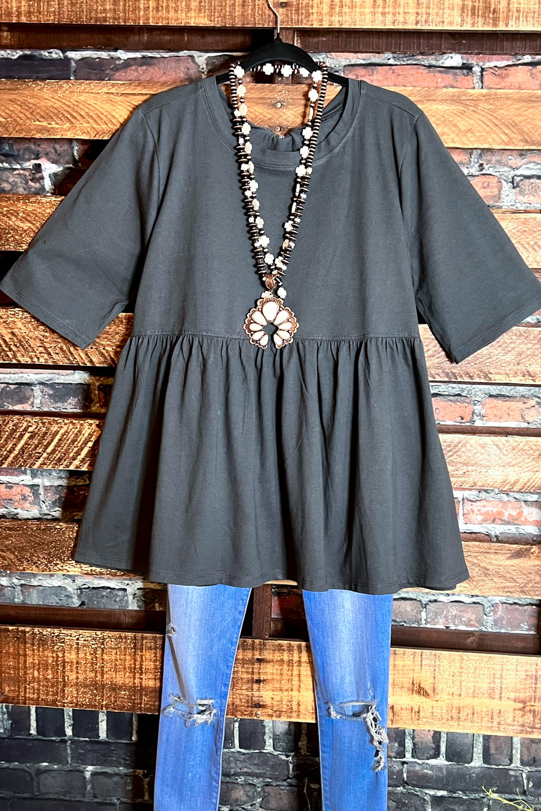 2X 3X 100 % COTTON BABYDOLL TOP BABYDOLL IN GRAY-------SALE