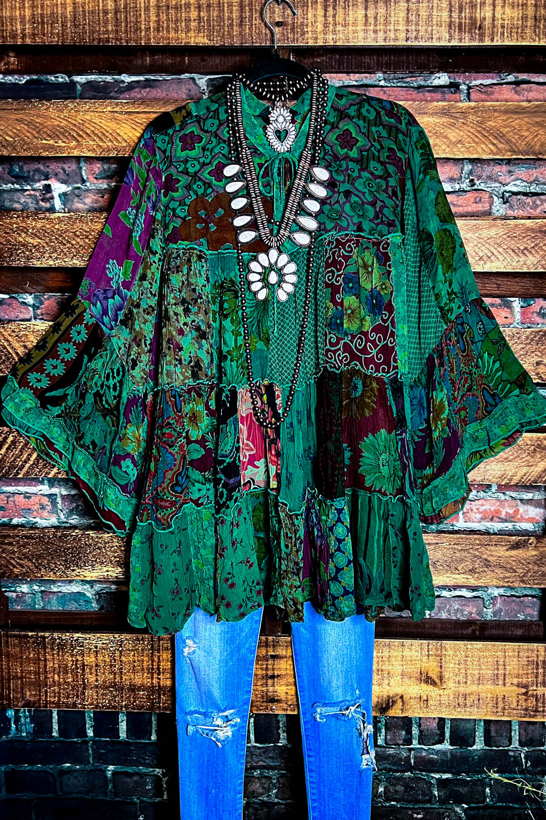 Prairie Meadows Patchwork Green Tones Top