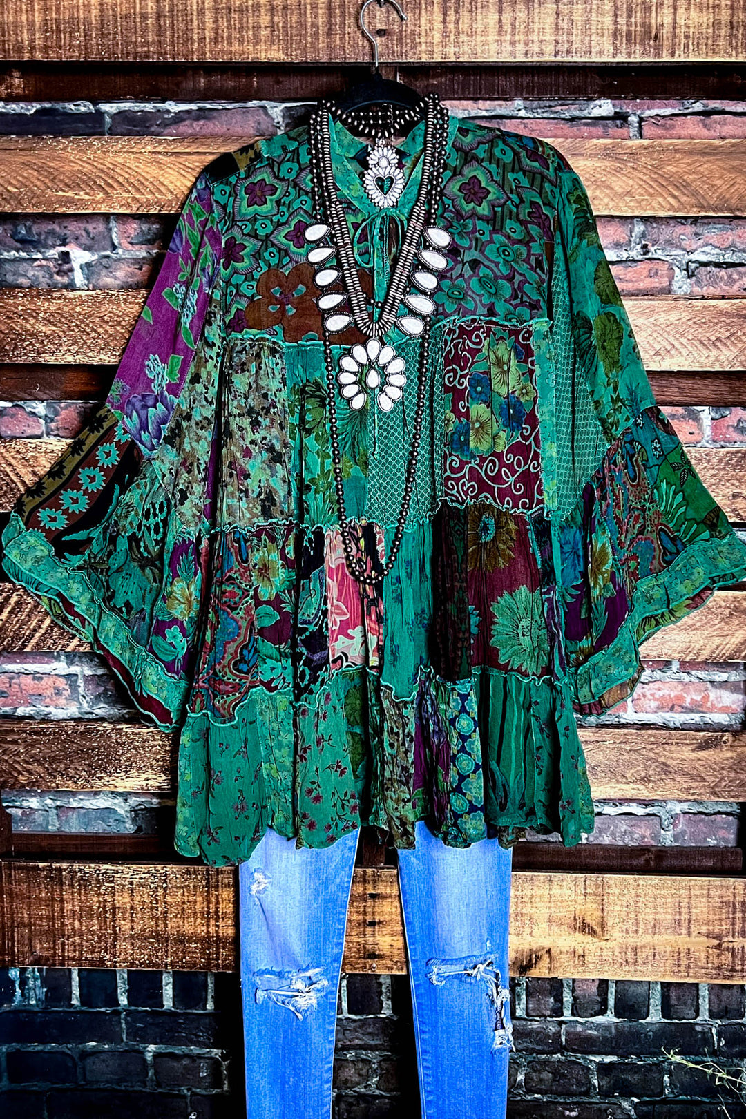Prairie Meadows Patchwork Green Tones Top