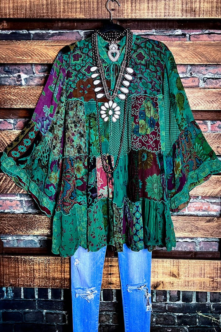 Prairie Meadows Patchwork Green Tones Top