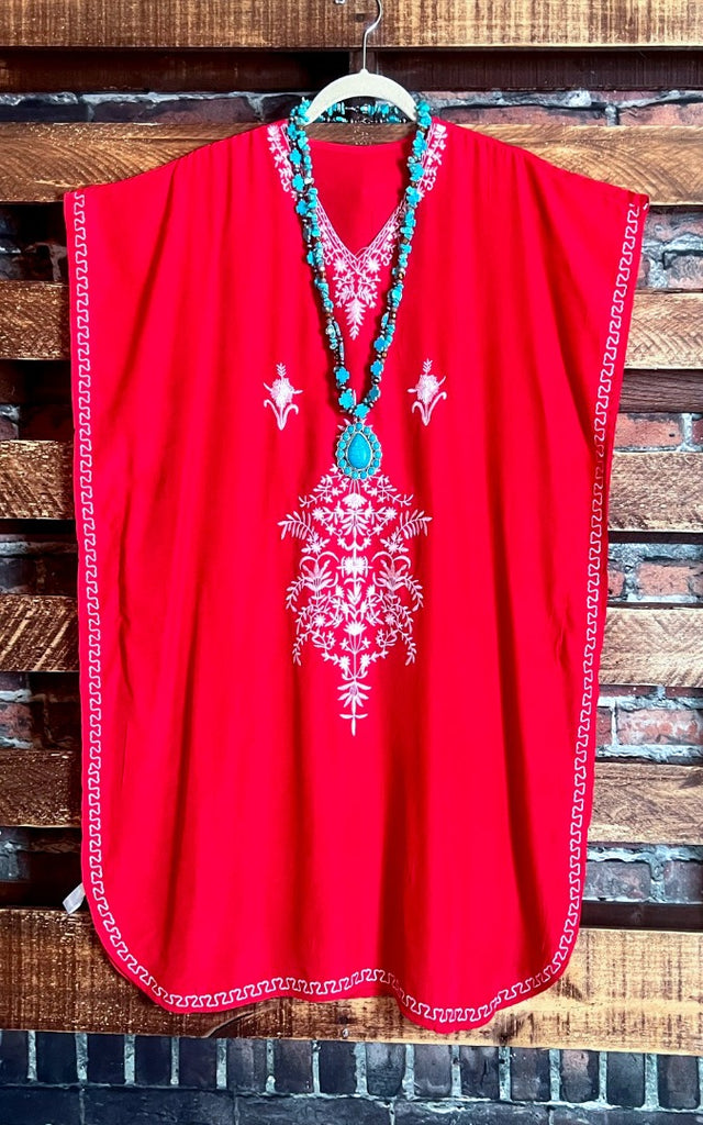 FEEL FREE EMBROIDERED TUNIC IN RED