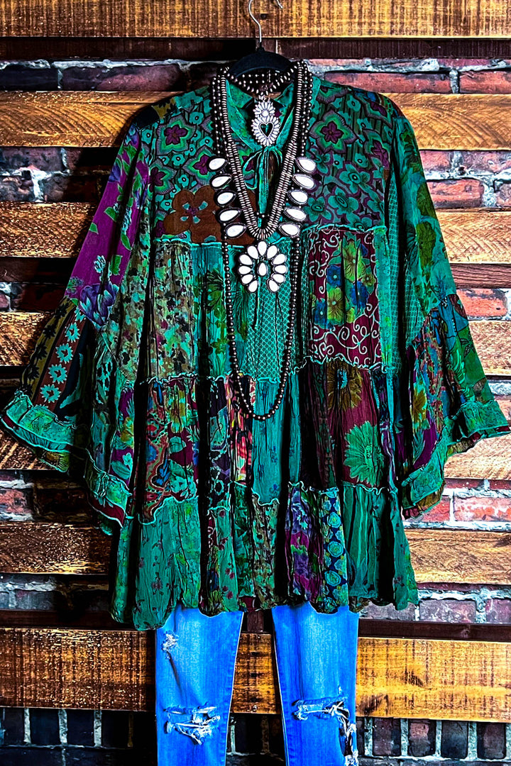 Prairie Meadows Patchwork Green Tones Top