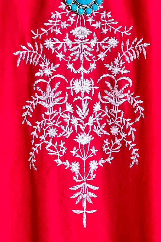 FEEL FREE EMBROIDERED TUNIC IN RED