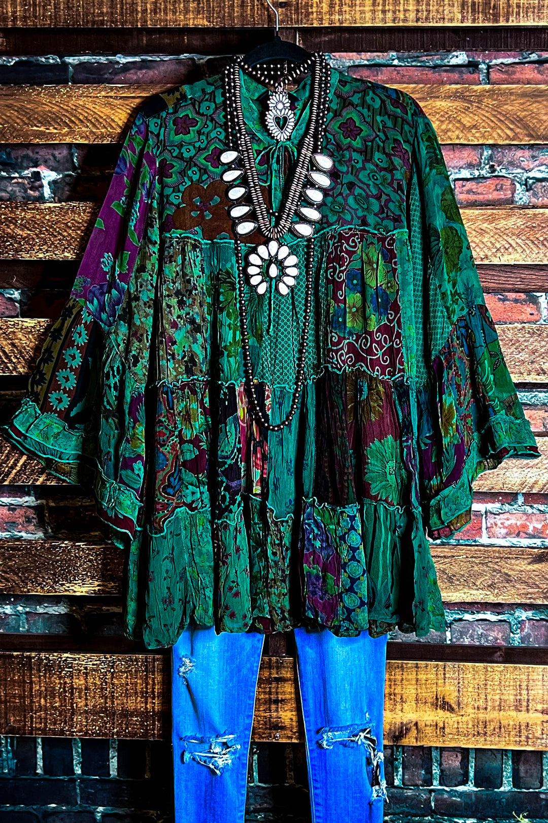 Prairie Meadows Patchwork Green Tones Top