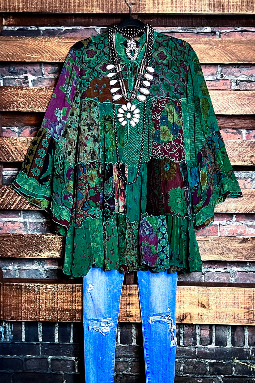 Prairie Meadows Patchwork Green Tones Top
