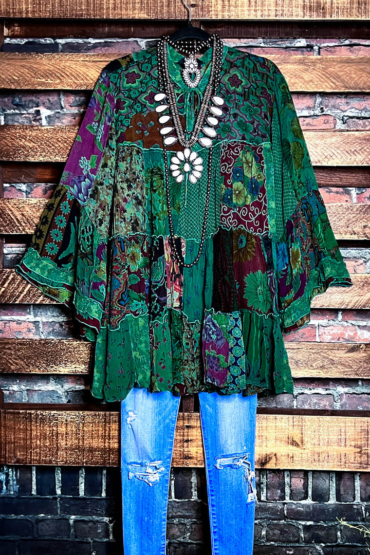 Prairie Meadows Patchwork Green Tones Top