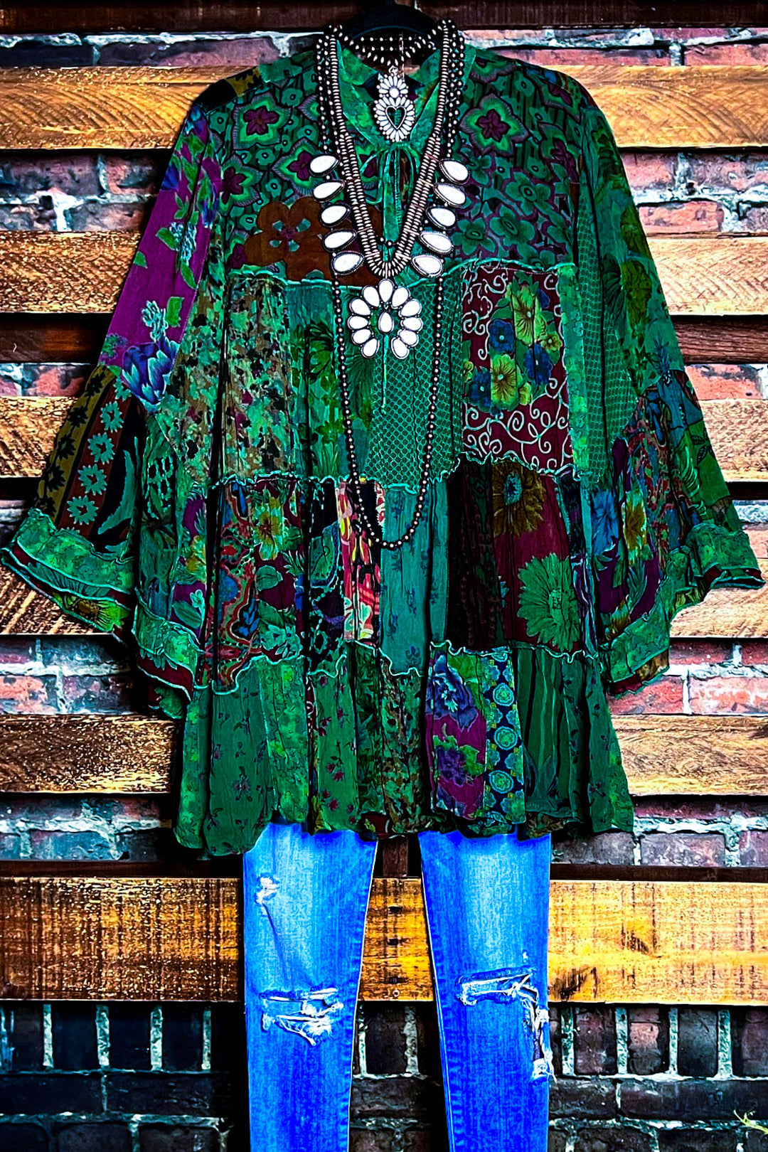 Prairie Meadows Patchwork Green Tones Top