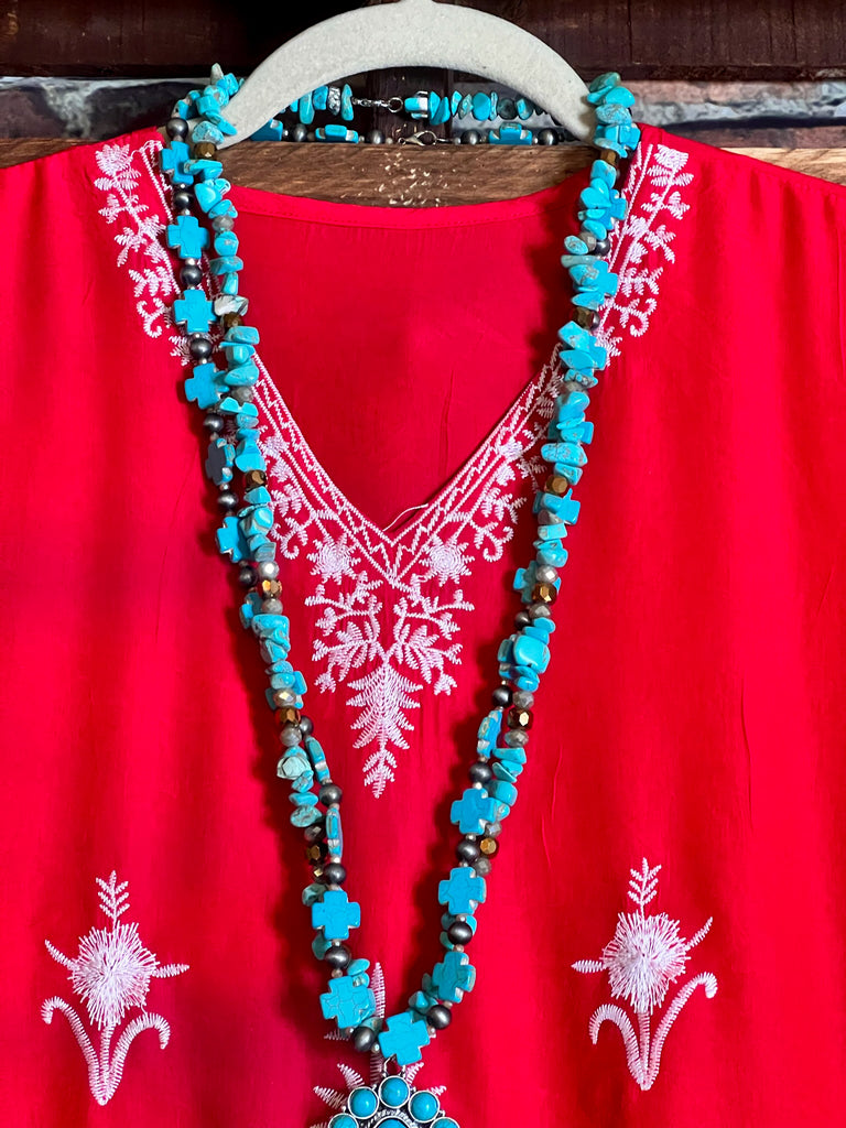 FEEL FREE EMBROIDERED TUNIC IN RED