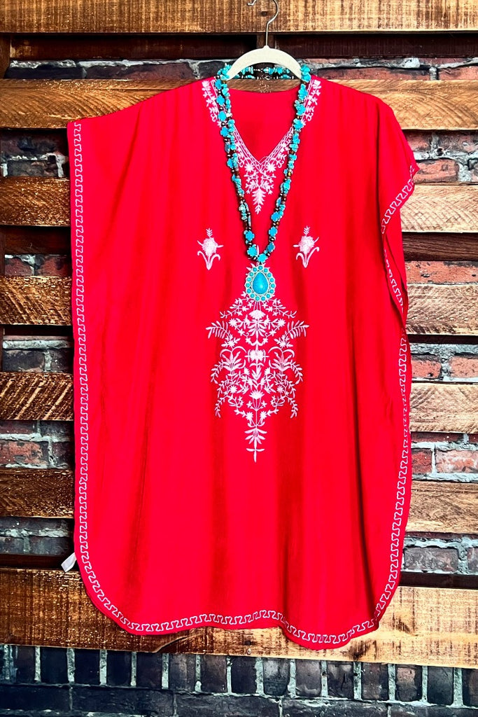 FEEL FREE EMBROIDERED TUNIC IN RED -----------SALE