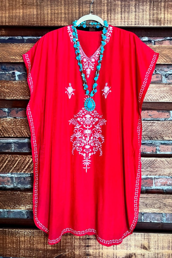 FEEL FREE EMBROIDERED TUNIC IN RED -----------SALE