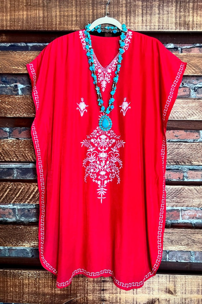 FEEL FREE EMBROIDERED TUNIC IN RED