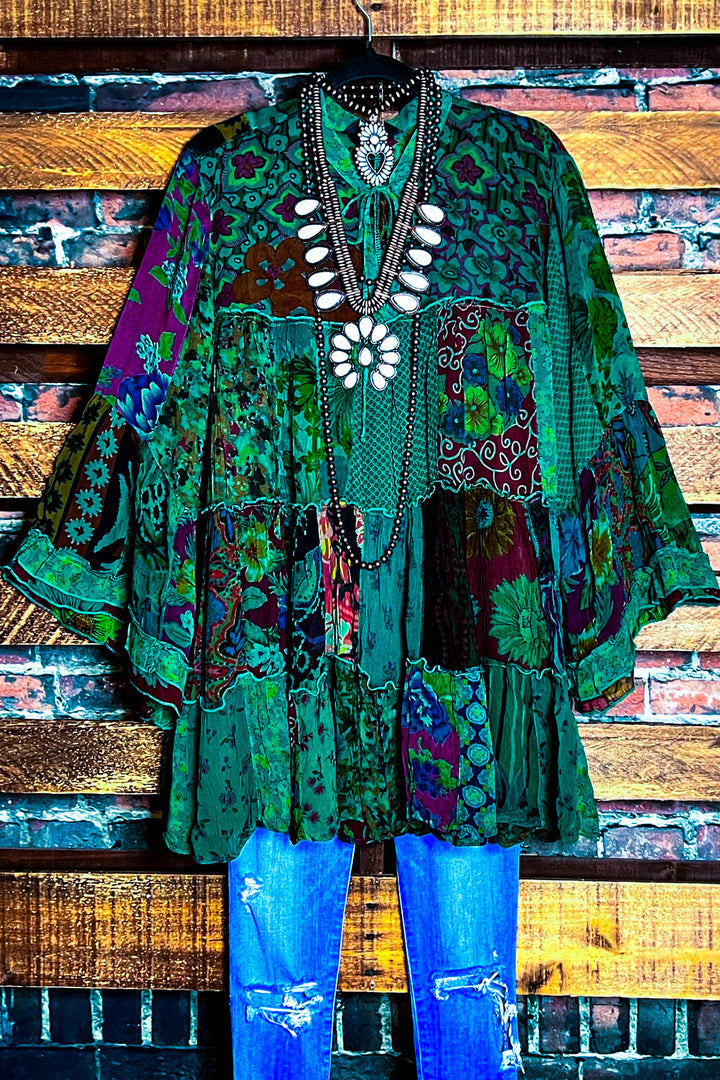 Prairie Meadows Patchwork Green Tones Top