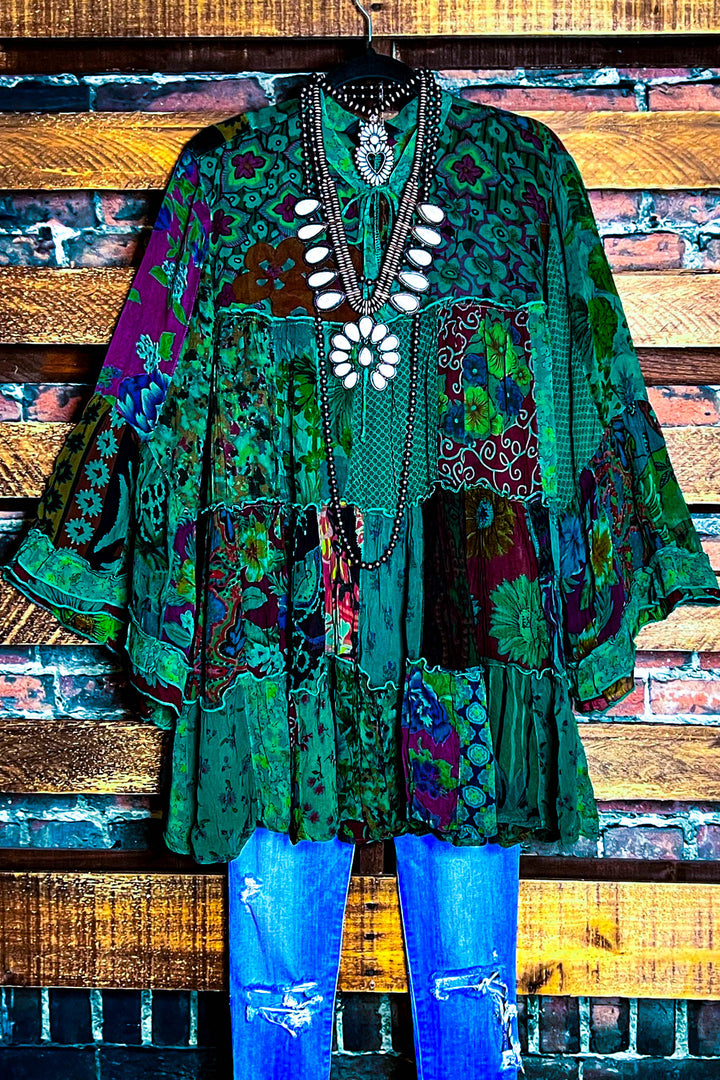 Prairie Meadows Patchwork Green Tones Top