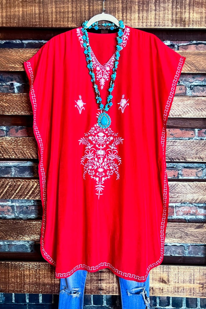 FEEL FREE EMBROIDERED TUNIC IN RED