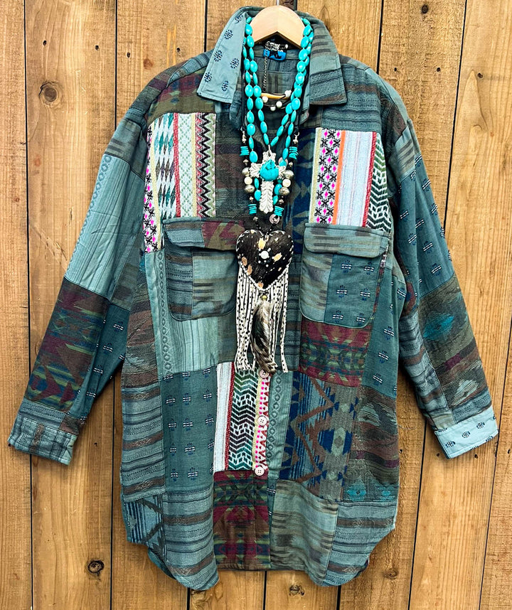 Tribal Waters Patchwork Jacket - Green Tones