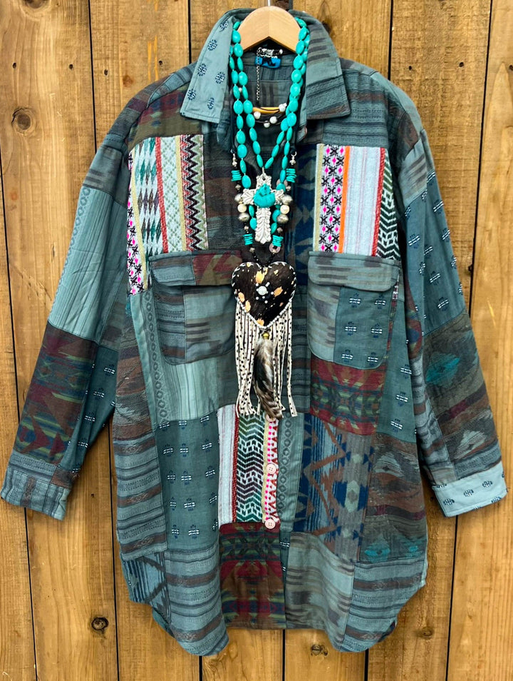 Tribal Waters Patchwork Jacket - Green Tones