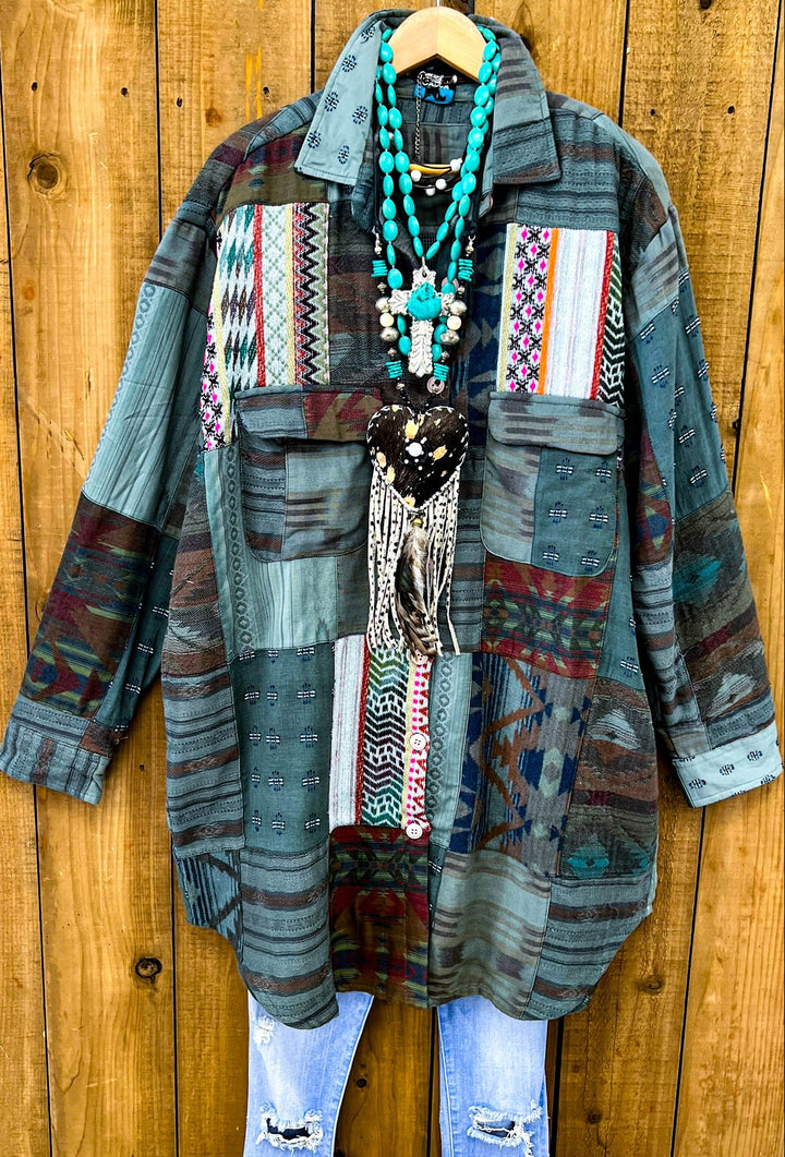 Tribal Waters Patchwork Jacket - Green Tones