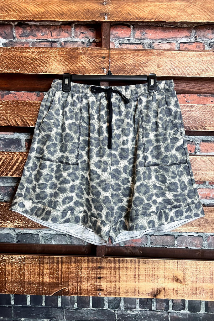 ALL FOR THE BEST COMFY SOFT LEOPARD PRINT 1X 2X 3X SHORT IN OLIVE