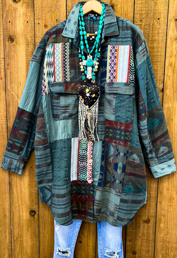 Tribal Waters Patchwork Jacket - Green Tones