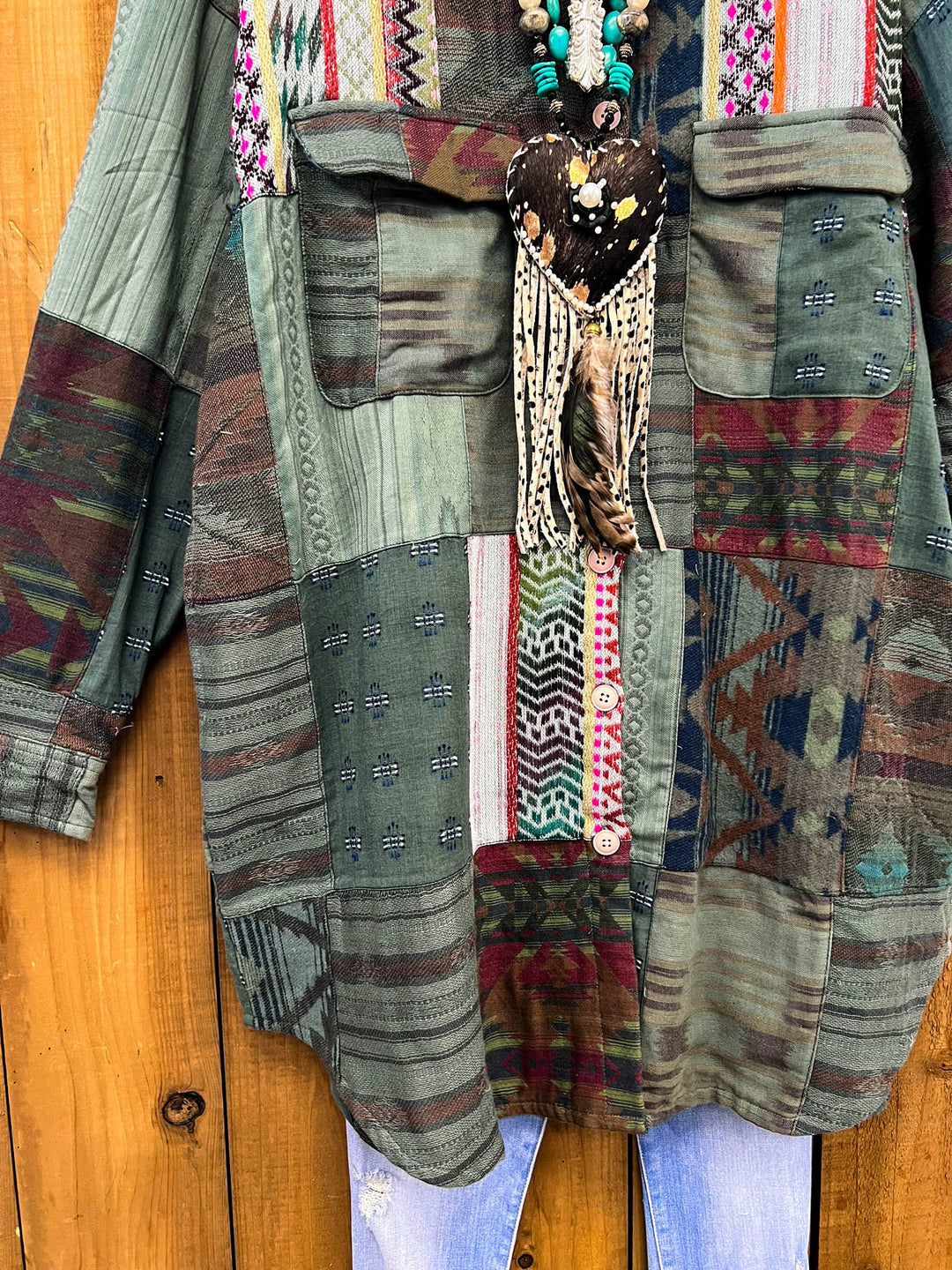 Tribal Waters Patchwork Jacket - Green Tones