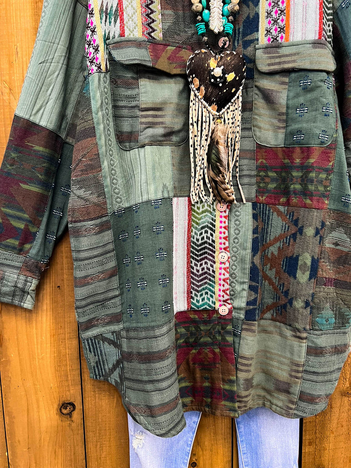 Tribal Waters Patchwork Jacket - Green Tones