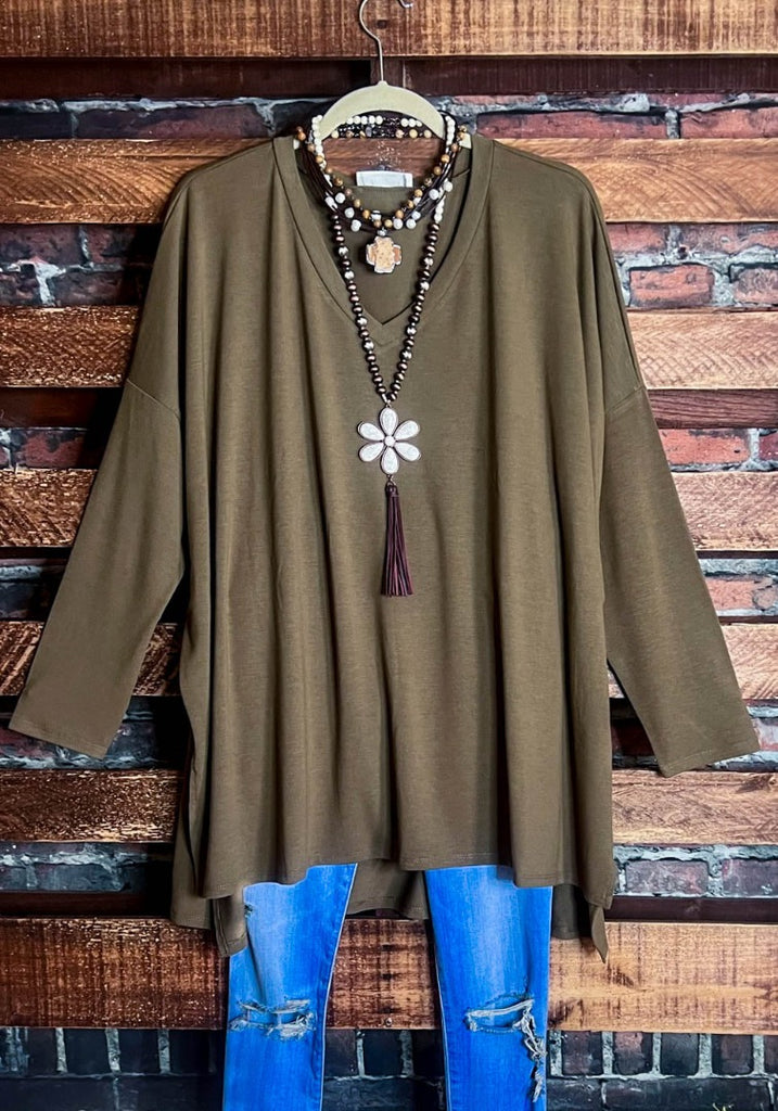 FOREVER PERFECTLY SIMPLE & OVERSIZED T-TUNIC IN DUSTY OLIVE