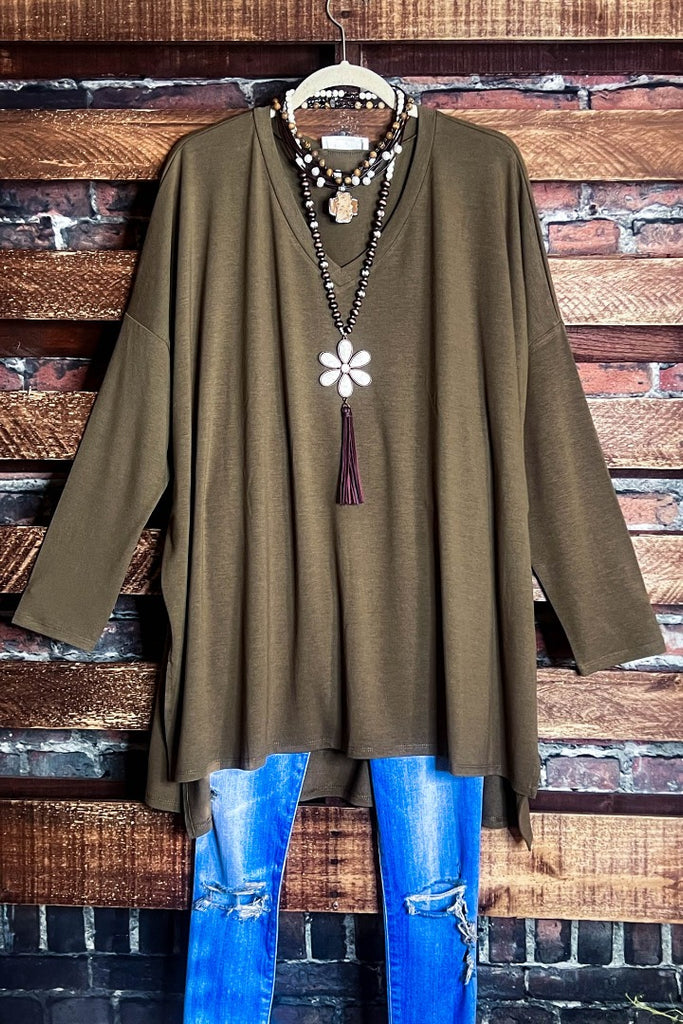FOREVER PERFECTLY SIMPLE & OVERSIZED T-TUNIC IN DUSTY OLIVE