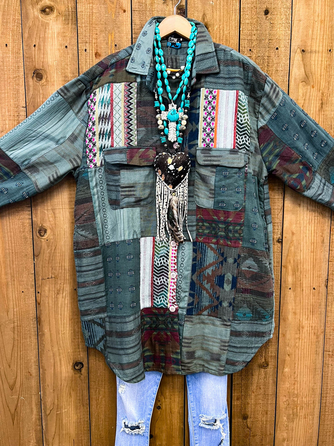 Tribal Waters Patchwork Jacket - Green Tones