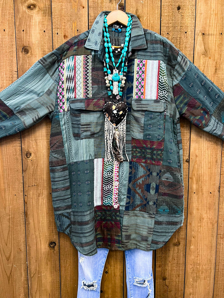 Tribal Waters Patchwork Jacket - Green Tones