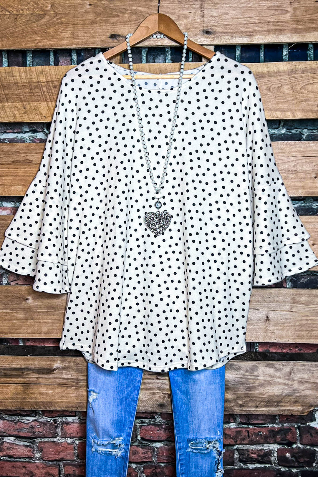 DARLING BE MINE POLKA DOT TUNIC IN BLACK AND CREAM